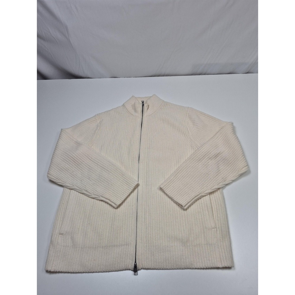 Vince Sweater Mens XL White Wool Cashmere Blend Full Zip Mock Neck Waffle Knit